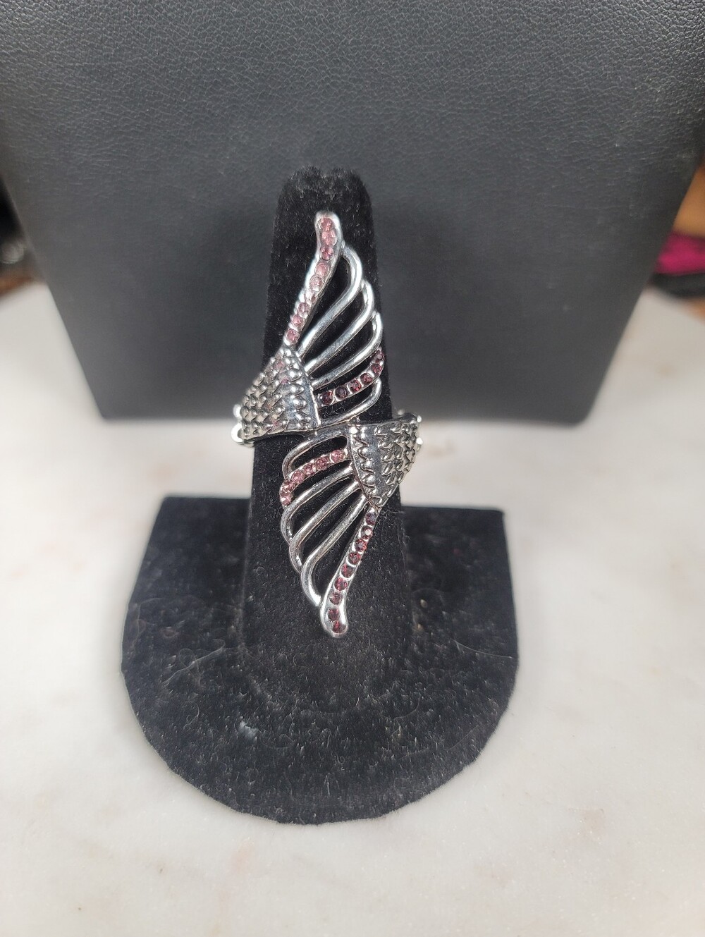 paparazzi Silver Winged Open Ring with Dark & Light Purple Stones